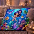 thumbnail image 6 of Whimsical Mermaid Sea Creatures Cartoon Art, Cozy Friendship Quote Scene, Warm Flannel Blanket for Living Room and Reading Nook, Art Lovers Friendship Gift, Fantasy Home Decor, 6 of 9