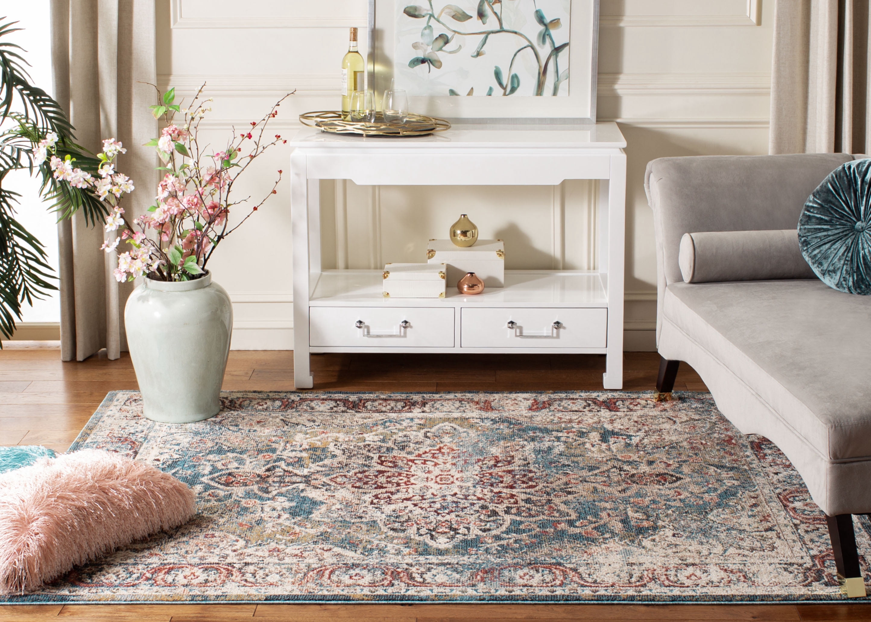 Safavieh Carlyle Blaine Medallion Area Rug, Turquoise/Ivory, 6'7" x 6'7" Square