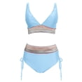 thumbnail image 6 of JoveMarine Women's High Waist Bikini Set V Neck Padded Swimsuit Two Piece Sexy Beach Bathing Suit with No Underwire Bathing Suit For Womens Swimsuits Light Blue S, 6 of 7