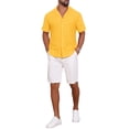 thumbnail image 2 of INSPIRE CHIC Men's Camp Collar Button Down Short Sleeve Hollow Texture Knit Shirts 3XL Yellow, 2 of 6