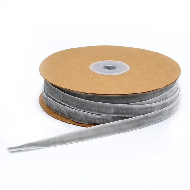 Xiao Hua Cinta de terciopelo de una sola cara - 2 rollos de cinta de terciopelo gris con un ancho de 0,39 pulgadas, cinta para decoración de árboles de Navidad y cinta para empaquetar regalos