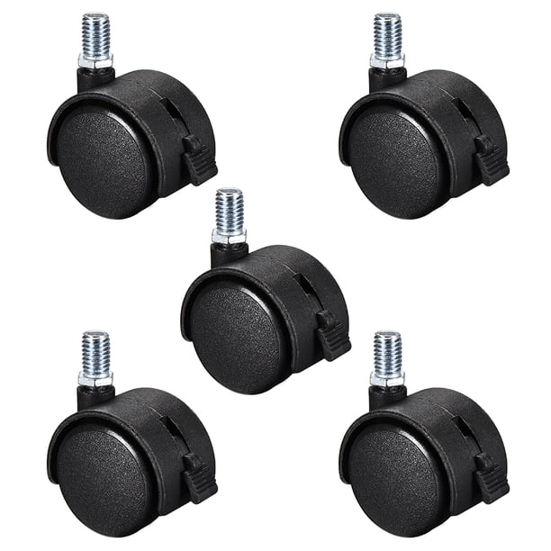 Ruedas de Muebles de 1.5 Pulgadas con Vástago Roscado M10 x 15mm, Ruedas Giratorias de Nylon con Freno, 5 Pcs