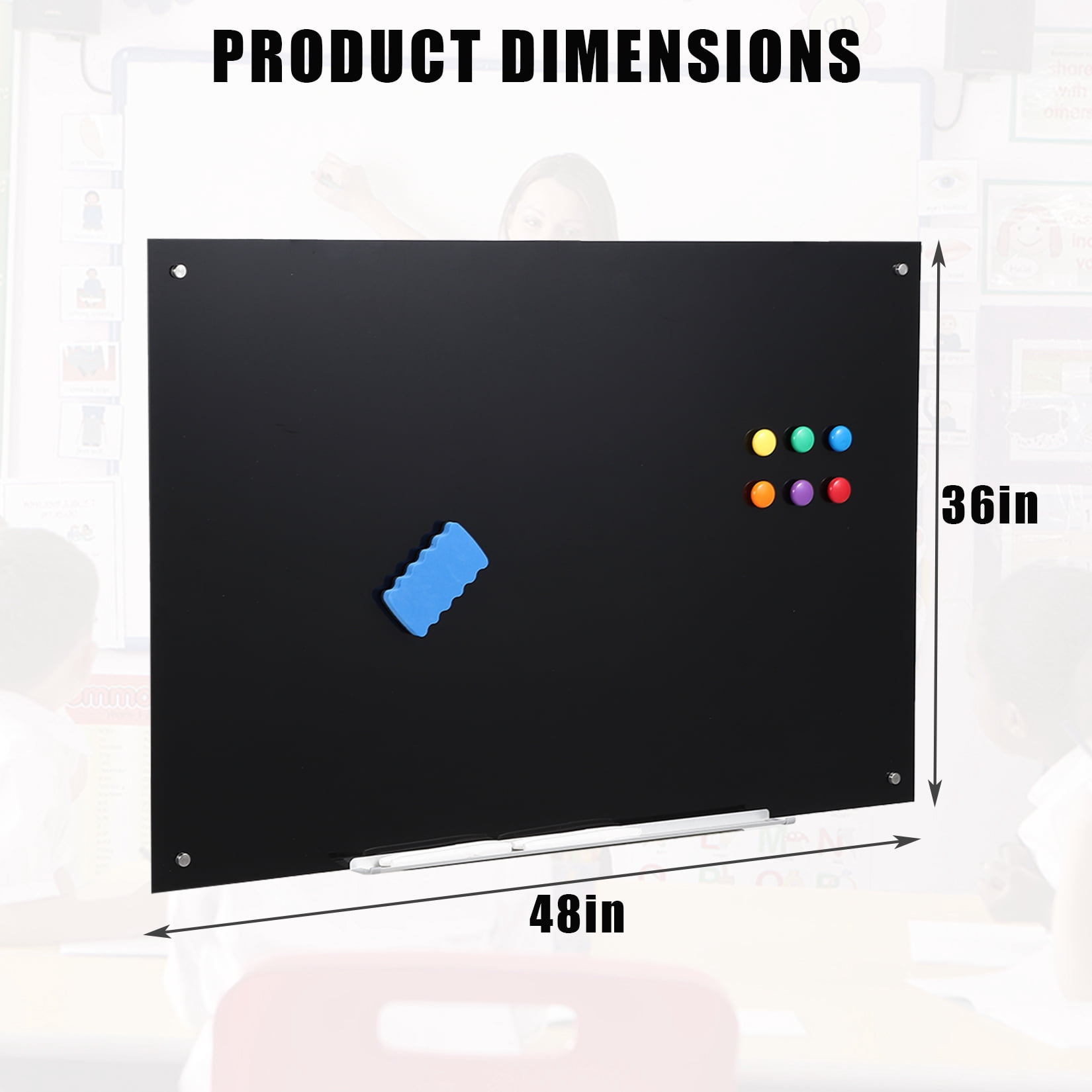 Magnetic Glass Whiteboard Frameless Dry Erase Board with 6 Strong Magnets, Tempered Glass Writing Board for Office, Home & School, White, 47.2" x 35.4"