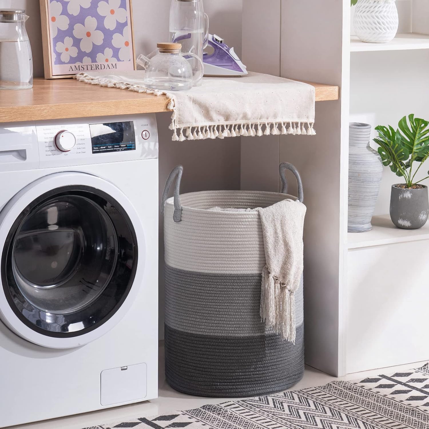 YOUDENOVA Laundry Hamper Basket, Woven 58L Tall Laundry Basket for Blanket Organizer- Nursery Hamper for Bedroom And Bathroom Storage