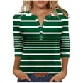 thumbnail image 2 of Women's Tops 3/4 Length Sleeve Plus Size Fall Fashion Trendy Casual Going Out Athletic Tops Striped Henley Neck Summer Button Loose Fit Color Block Blouse, 2 of 9