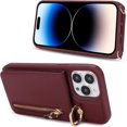 thumbnail image 7 of iPhone 14 pro Case with Card Holder for Women, iPhone 14 pro Phone Case Wallet with Strap Credit Card Slots Crossbody with Kickstand Zipper Case for iPhone14pro - Red Wine, 7 of 7