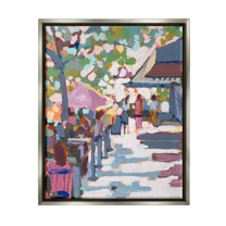 Stupell Industries Abstract City Market Abstract Painting Gray Floater Framed Canvas Art Print Wall Art, 25 x 31