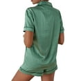 thumbnail image 5 of SLADYGLO Women Strip Lapel Collar Short Sleeve Chest Pocket Shorts Pajamas Set, 5 of 6