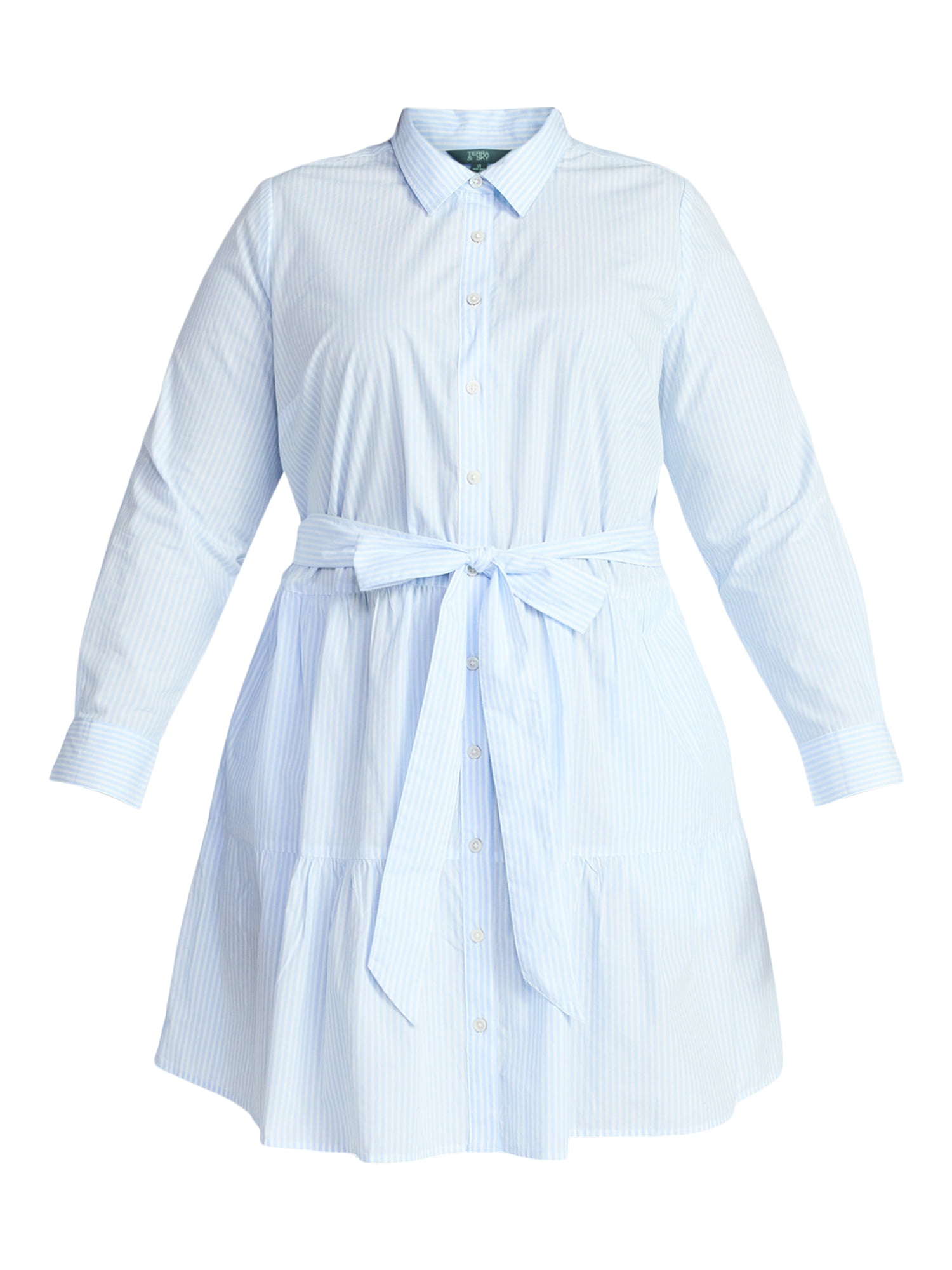 Terra & Sky Women's Plus Long Sleeve Tiered Shirt Dress, Sizes 0X-5X