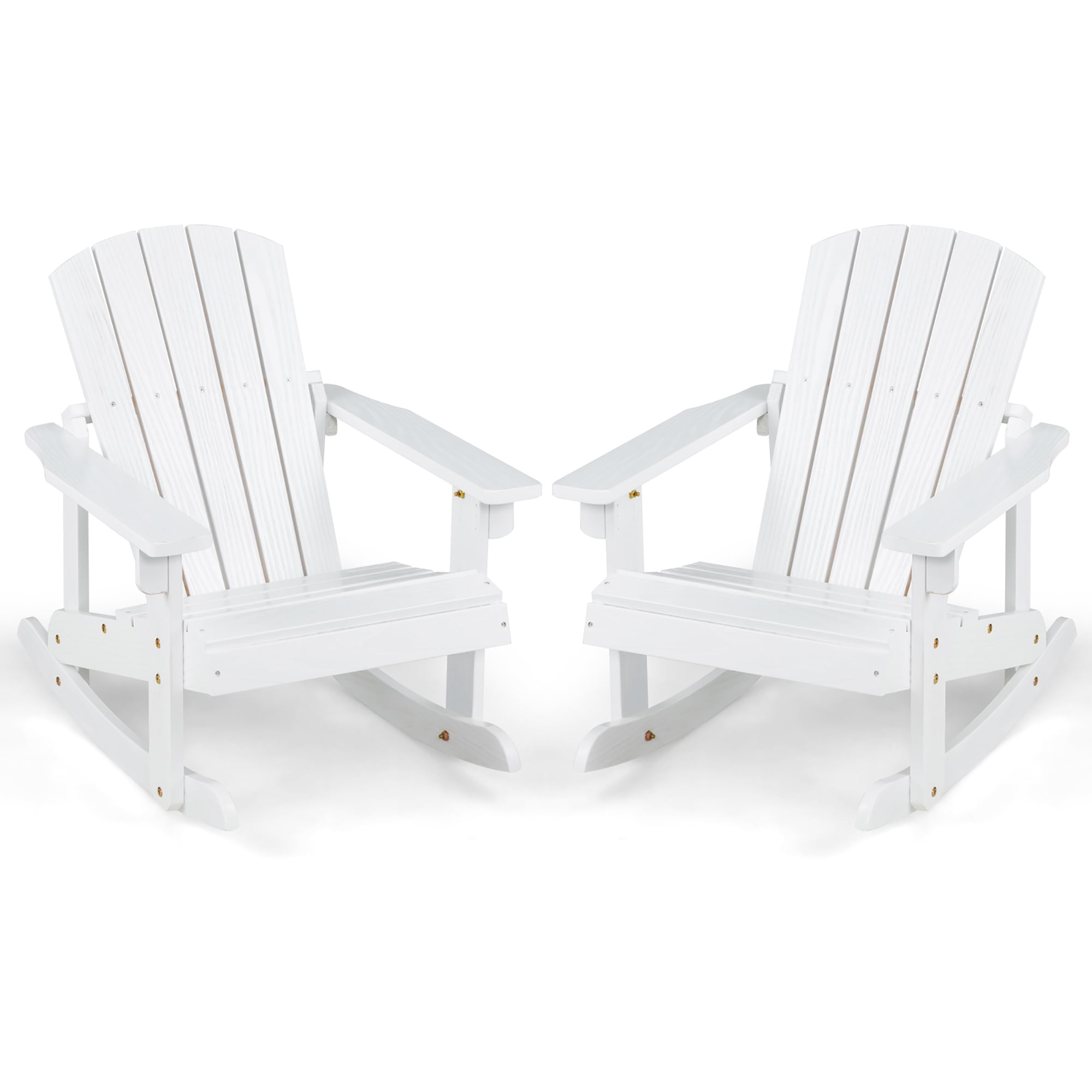 Gymax 2PCS Kid Adirondack Rocking Chair Outdoor Solid Wood Slatted seat