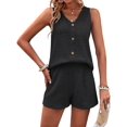 thumbnail image 3 of Women'S Summer Sleeveless Button Linen Vest Shorts Set Casual Matching Outfits, 3 of 7