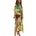 thumbnail image 2 of Valcatch Womens Casual Short Sleeve Boho Floral Printed V Neck Long Dress Side Slit Cocktail Party Maxi Wedding Dresses S-XXL, 2 of 7