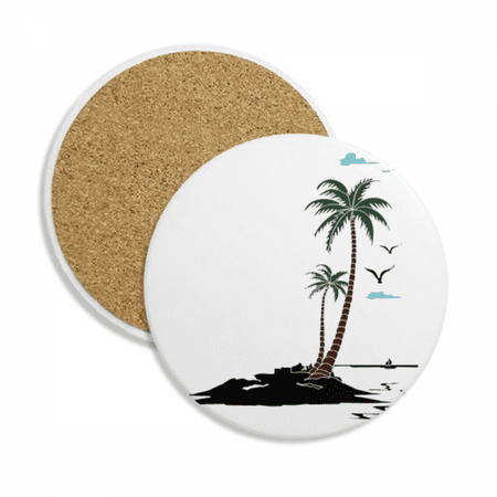 

Coconut Tree Cloud Seagulls Beach Coaster Cup Mug Tabletop Protection Absorbent Stone