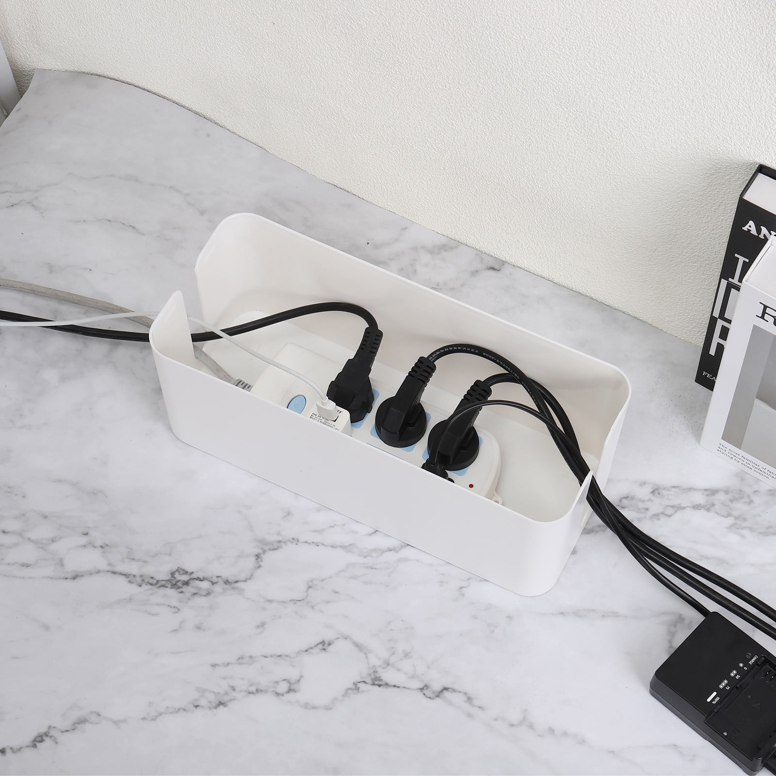 Uxcell Cable Management Box PP Cord Organizer Box w Tie to Hide Wires & Power Strips for Home Large Gray