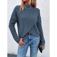 thumbnail image 4 of Women's Solid Color Stand Collar Long Sleeve Asymmetric Hem Casual Pullover Sweater, Autumn/Winter, 4 of 6