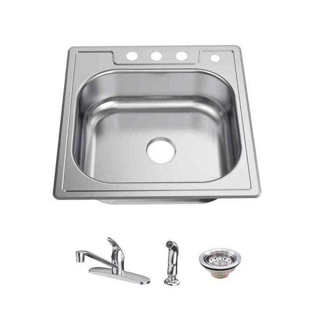 Glacier Bay 25 in All-In-One Single Bowl Kitchen Sink with Faucet and Drain