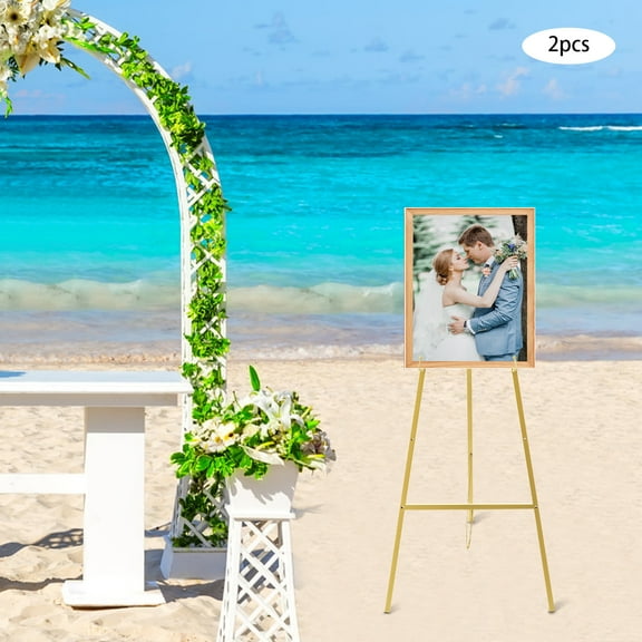 Peakora 2PCS Tall Steel Pipe Portable Floor Easel Stand for Decorative Display - Large Gold Wedding Easel Stand Great for Weddings Welcome Signs Any Exquisite Displays