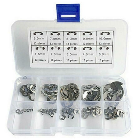 

FALYEE 120PCS E Clip Washer Assortment Kit Retaining Ring For Shaft Fastener Stainless