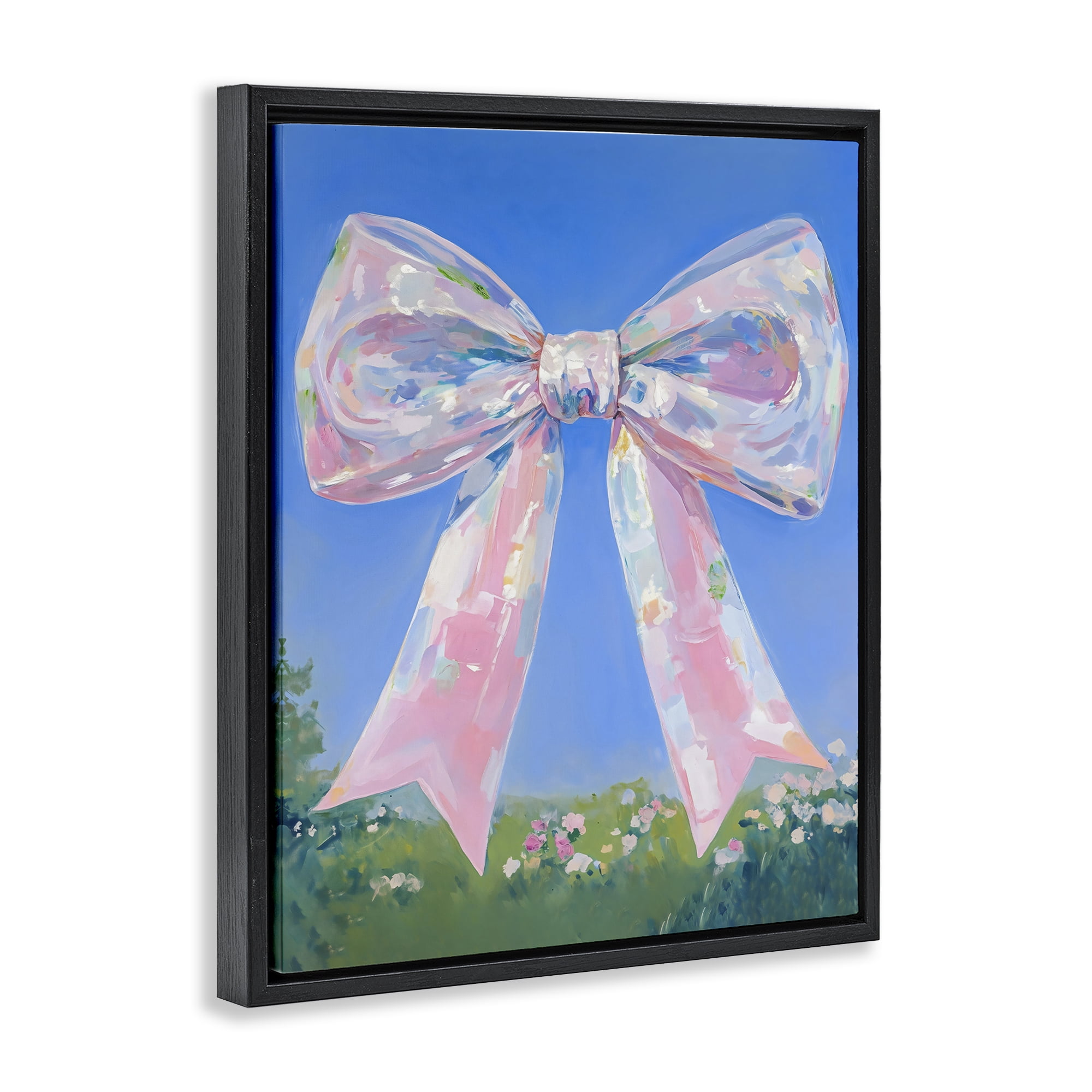 Stupell Industries Iridescent Pink Bow in Meadow Black Framed Floater Canvas Wall Art, design by The Prints Vibe