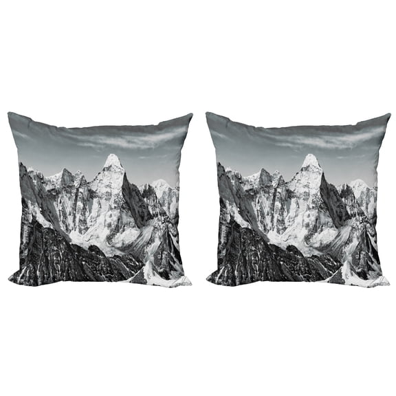 Ambesonne Black and White Throw Pillow Cover 2 Pack, Mountain Peaks, 24", Black White Grey