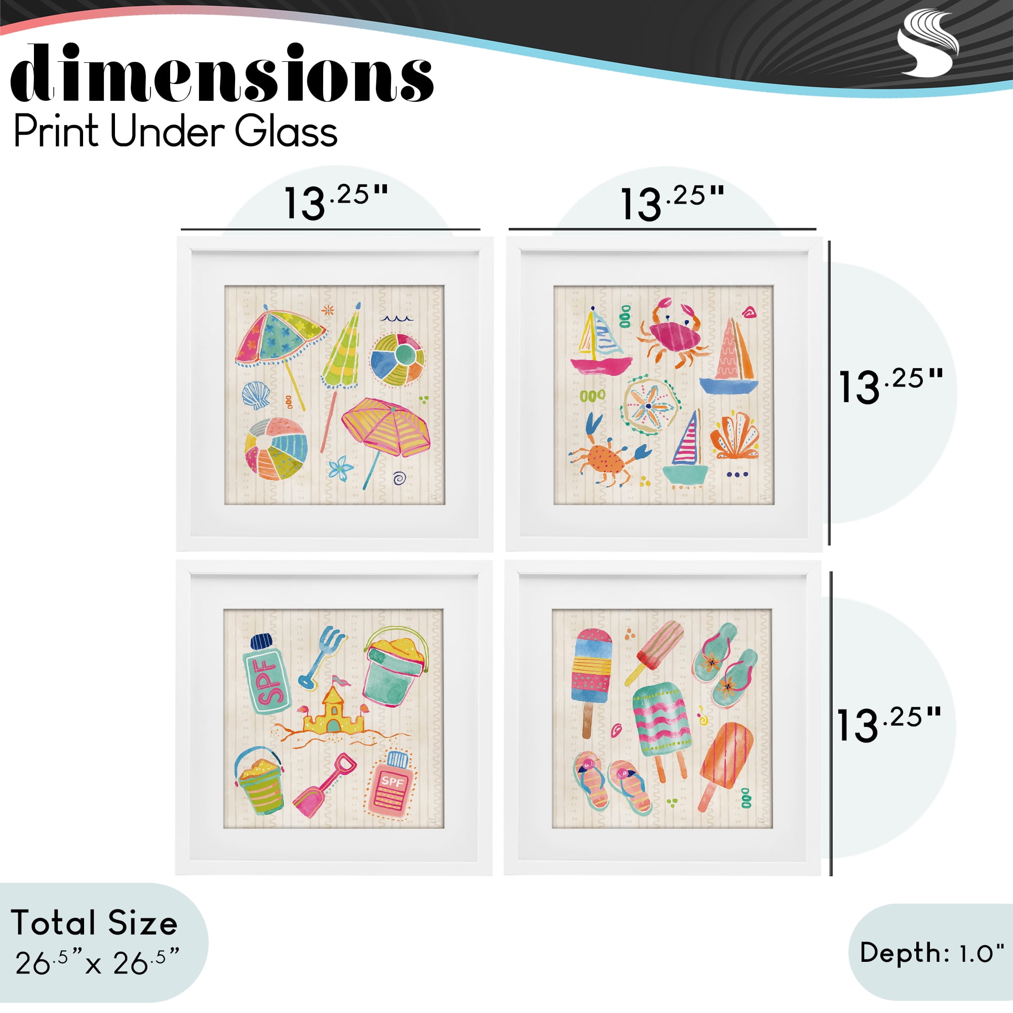 Stupell Industries Beach & Boats Collection 4 Piece White Framed Print Under Glass Set, design by Dina June