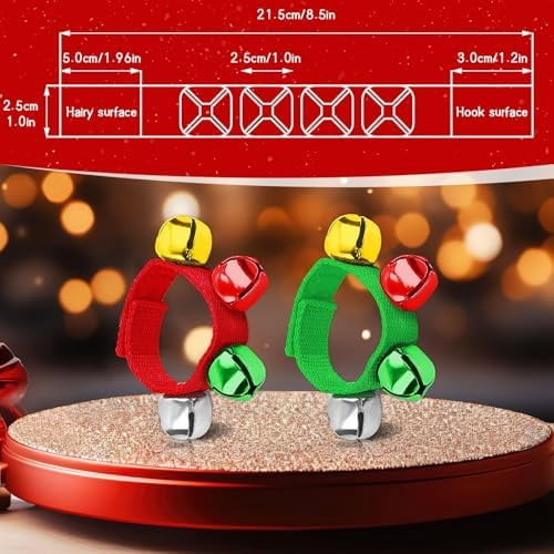 Christmas Wrist Bells Bracelets, 24Pcs Wrist Band Jingle Bells with Red Green Gold Silver Bells, Musical Instruments Adjustable Hand Ankle Bells for Christmas Gifts Kids Party Favor Toys