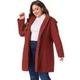 thumbnail image 2 of DARING DIVA Women's Plus Size Single Breasted Detachable Hooded Overcoat 3X Dark Red, 2 of 6