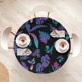 thumbnail image 4 of Ambesonne Tropical Fitted Round Tablecloth, Retro Abstract Monstera, 40"- 44" Diameter, Violet Aqua Charcoal Grey, 4 of 5
