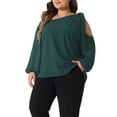 thumbnail image 4 of Agnes Orinda Women's Plus Size Cold Shoulder Tie Long Sleeve Blouses Casual T-Shirt Tee Tops 1X Dark Green, 4 of 6