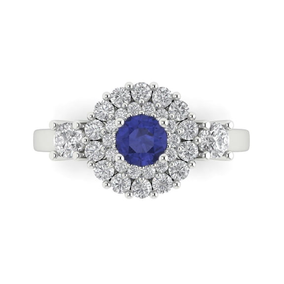 Halo Engagement Ring for Women - 1.4ct Simulated Tanzanite in 18K White Gold Promise Ring