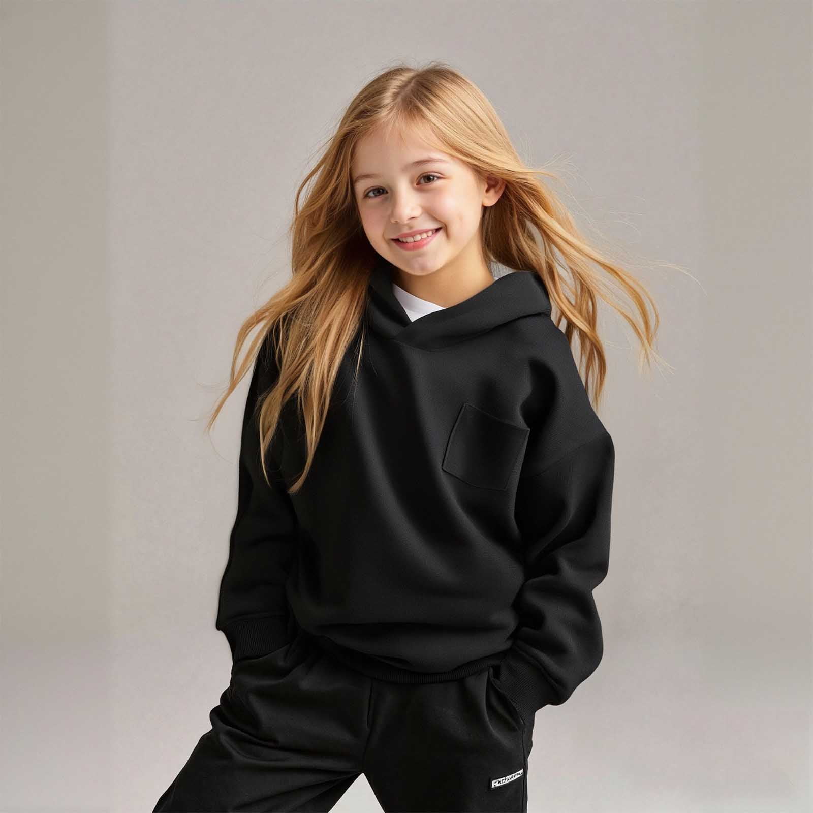 Hoddies Kids Black Hooded Lightweight Long Sleeve Hoodies Fall Clothes Boy Clothes 10-11 Years