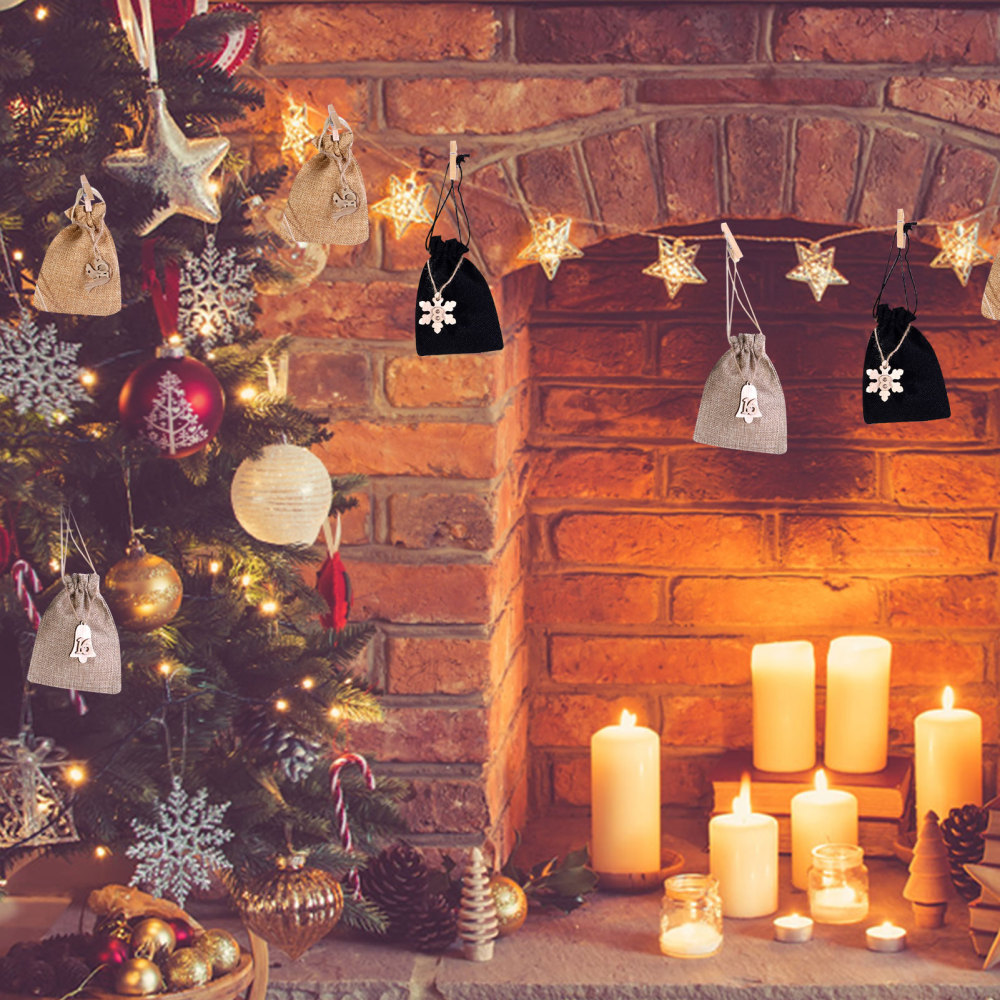Ksruee Burlap Advent Calendar Bags Fillable Advent Calendar with 24 Drawstring Bag Candy Gift Bags with Drawstring for Kids and Adults Christmas Home Decoration functional