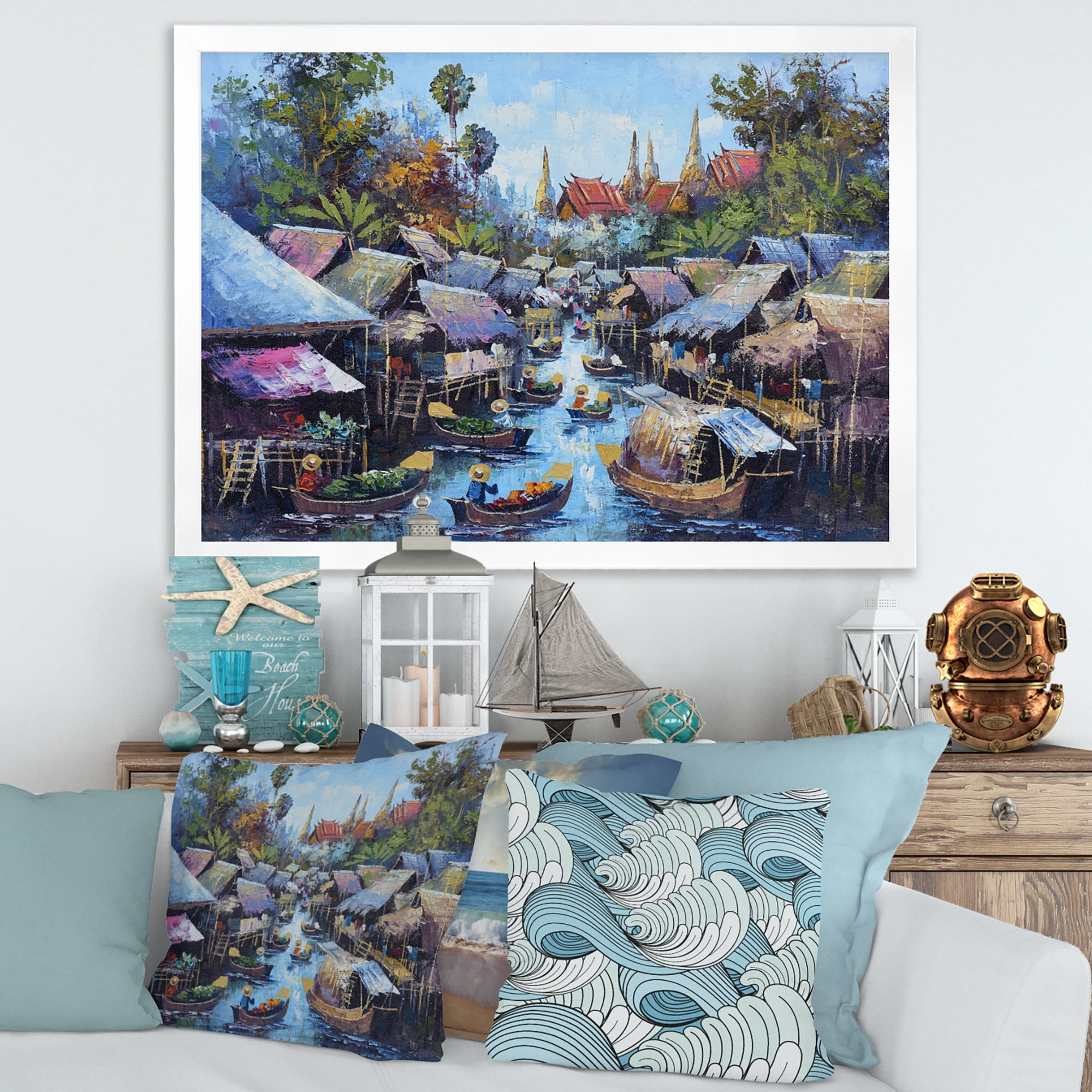 Designart 'Ancient Waterside Life I' Traditional Framed Art Print