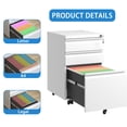 thumbnail image 3 of CQSXDA Modern Metal 3 Drawer Mobile File Cabinet -  Assembled Organizer for Home Office with Lock and Wheels, White, 3 of 13