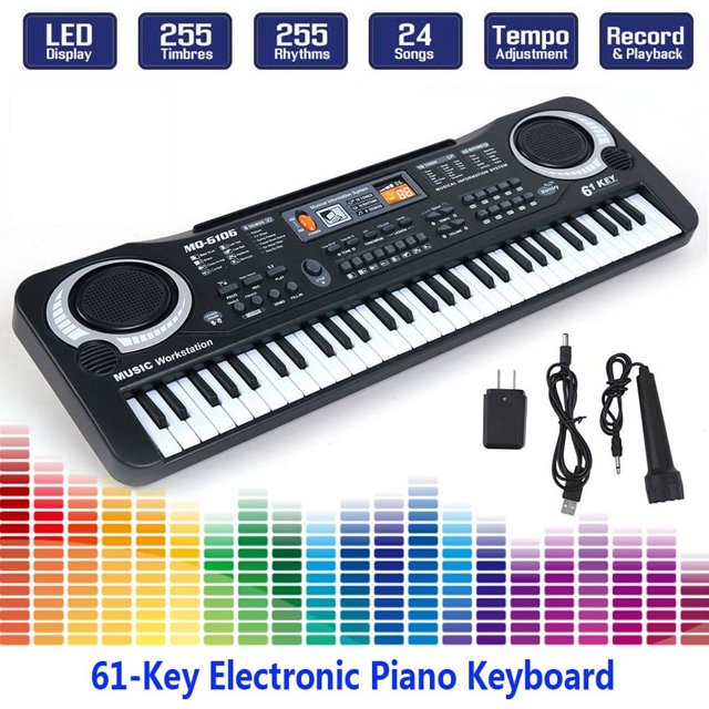 Bamboohart Clavier de Piano Électrique Numérique à 61 Touches, Clavier Portable Multifonction avec Microphone