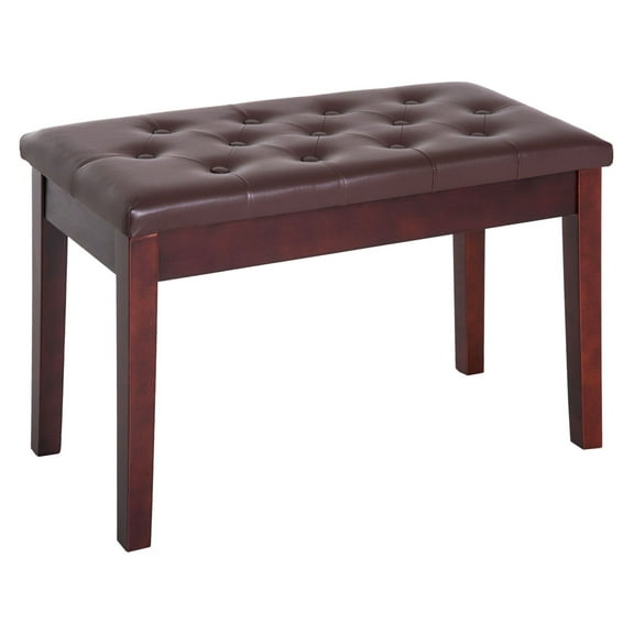 SAZYY Duet Piano Bench with Storage, Birchwood & Faux Leather Seat for Two, Comfortable Keyboard Piano Stool, Brown