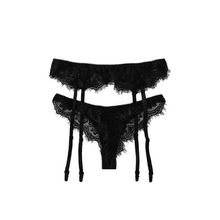 

BIZIZA Garter Belt for Womens Elastic Sexy for Thigh High Stockings Suspenders Lace Plus Size Black S