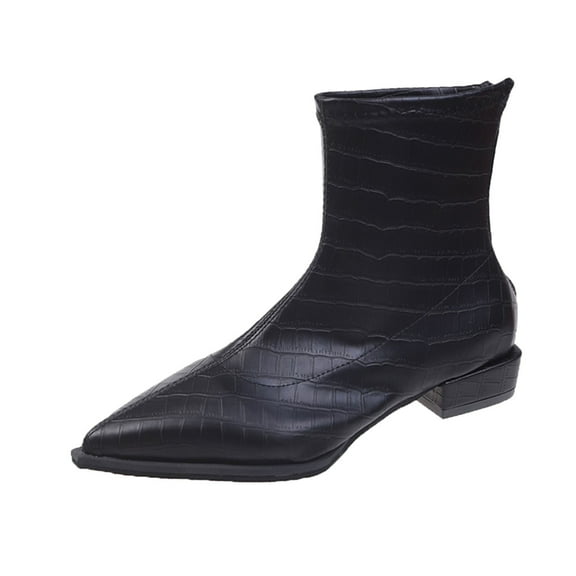 KELINFONG Low Heel Ankle Boots for Women Pointed Toe Short Booties Zipper Office Dress Heels