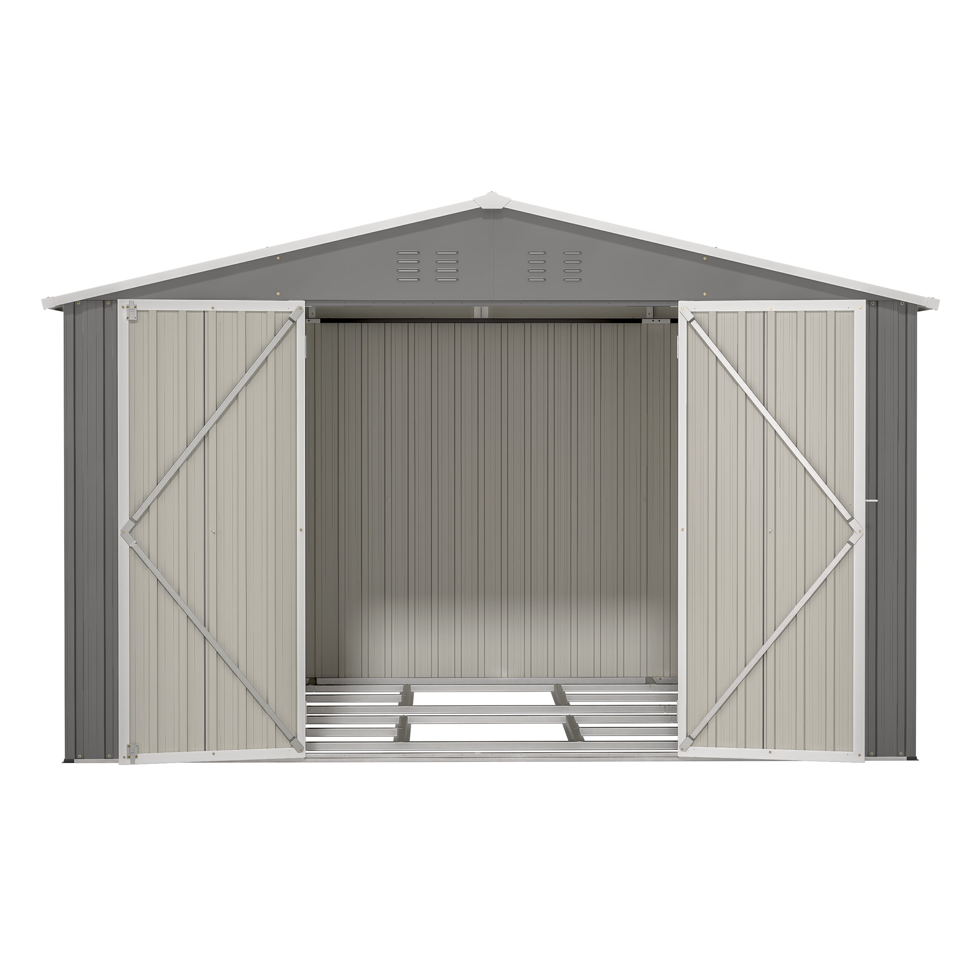 LIVIVOX 10X8 FT Outdoor Tool Storage Shed with Metal Foundation & Lockable Doors, All Weather Metal Sheds for Garden, Patio, Backyard, Lawn, Gray
