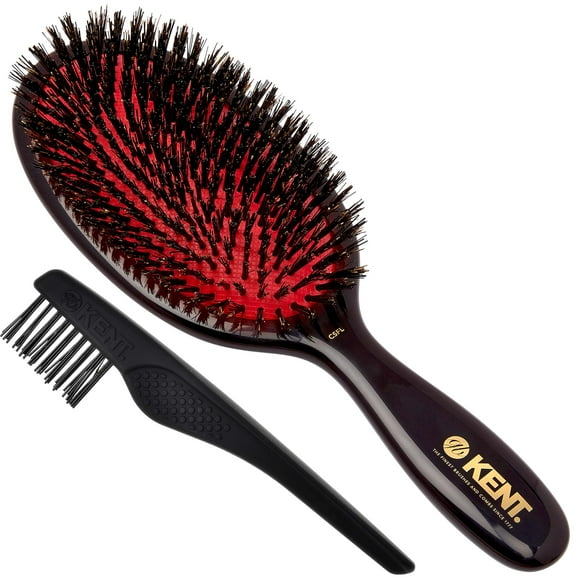 Kent CSFL Classic Shine Grand Brosse Ovale Coussin Lissante et Démêlant pour Cheveux - Brosse à Cheveux en Poils de Sanglier Noir Naturels - Brosse à Cheveux Brillante et Exfoliant pour Cuir Chevelu pour Cheveux Longs Épais Ha
