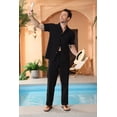 thumbnail image 3 of Welanxin Men 2 Piece Beach Vacation Outfit,Lightweight Button Up Loose Shirt Elastic Waist Baggy Pants Suit, 3 of 10