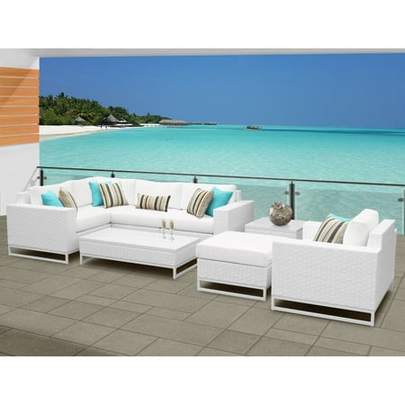 All Weather White Wicker - TK Classics Miami Wicker 8 Piece Corner Sofa Patio Conversation Set