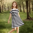thumbnail image 3 of Annhoo Girls off the Shoulder Dresses Crew Beck Short Sleeve A-Line Striped Loose Casual Comfy Dresses 3-14 Years, 3 of 8