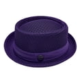 thumbnail image 2 of HuangHuanChen British Jazz Hat Short Brim Fedora Classic Summer Breathable Mesh Hat Panama Cap for Men Women Outdoor Sun Hat Fashion Beach Hat Dark Purple One Size, 2 of 6