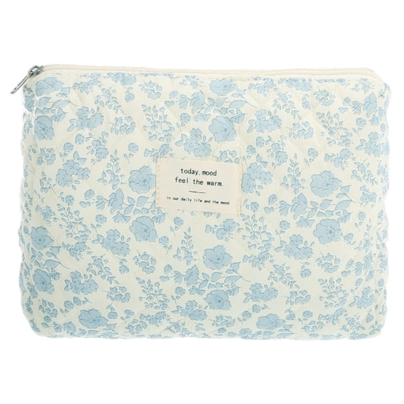 Unique Bargains 1 Pc Durable Medium Quilted Makeup Bag White Blue