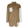 thumbnail image 6 of Usmixi Lounge Set for Women Womens 2 Piece Button Outfits Fashion Color Patchwork Lapel Long Sleeve Corduroy Shirts and Shorts Lounge Sets Ladies Jacket Shirt Matching Sets, 6 of 6