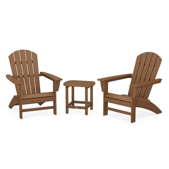 POLYWOOD Nautical 3-Piece Adirondack Set with South Beach 18" Side Table in Teak