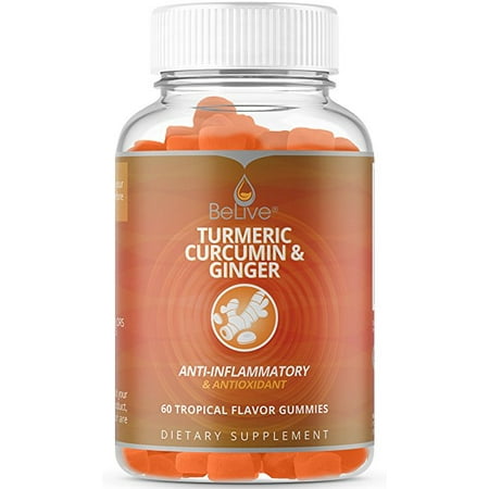 Homeopathic Anti Inflammatory Turmeric Curcumin & Ginger Gummies for Anti Inflammatory, Joint Pain Relief, Antioxidants. Vegetarian Friendly, 100% Natural, Kosher & Halal Certified 60 Count ()