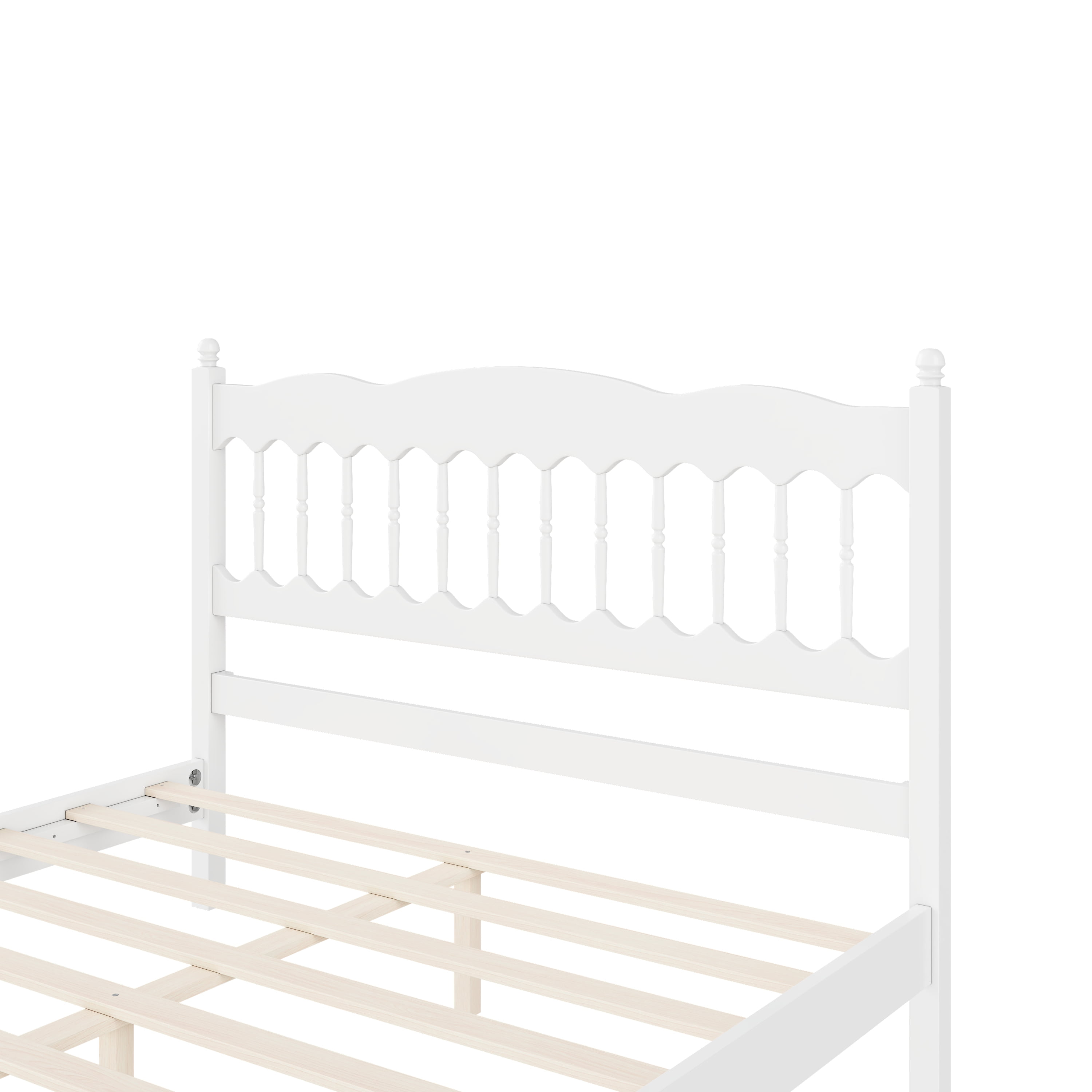 Mintazer Farmhouse Queen Platform Bed with Spindle Headboard, Vintage Arched Slat Platform Bed Frame for Bedroom, No Box Spring Required, White