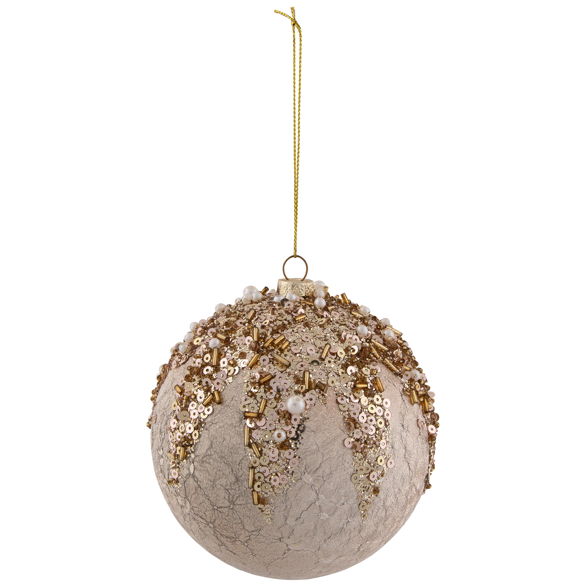 4" Gold Mercury Glass Style Shatterproof Christmas Ball Ornament with Beads